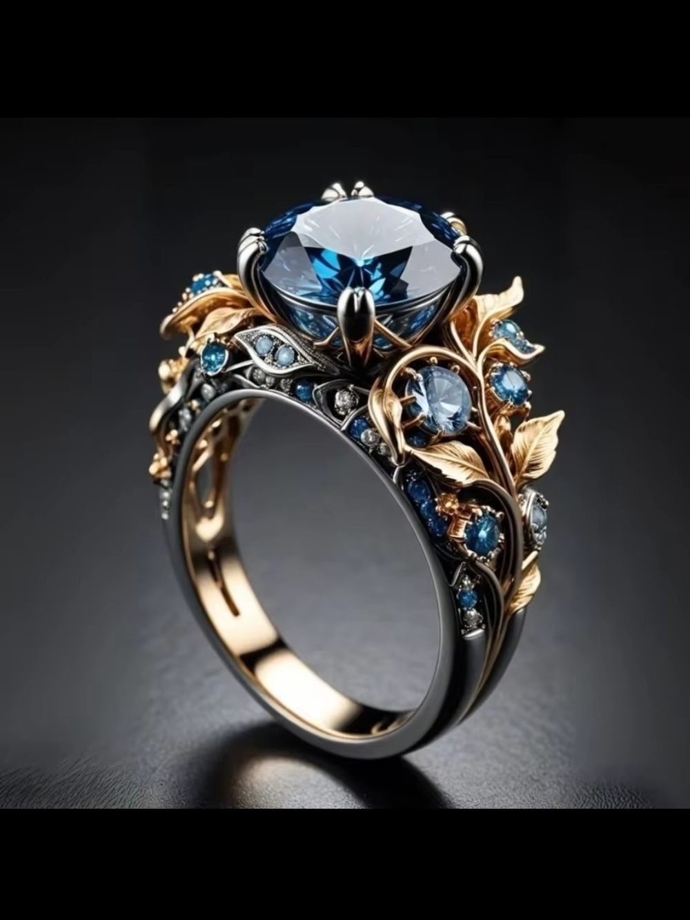 Blue Sapphire Floral Halo Ring - Women Jewelry Size 7